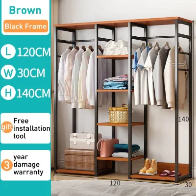 WAROOM Cloth Wardrobe Rack Cabinet Simple Style Coat Rack Large Stainless Steel Wardrobe Storage Rack Bedroom Clothes Rack Hanging 衣帽架