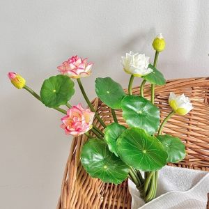 CRUSHES Lotus Leaves Artificial Lotus Flowers Floral Decorative Fake Water Lily Flower Pink Artificial Faux Plants Wedding Decoration