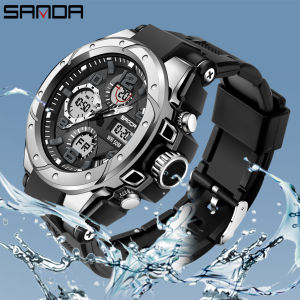 SANDA Dual Time Display Mens Watch Digital Outdoor Sport Luminous Shockproof Large Dial Men Quartz Military Wristwatches For Men Male