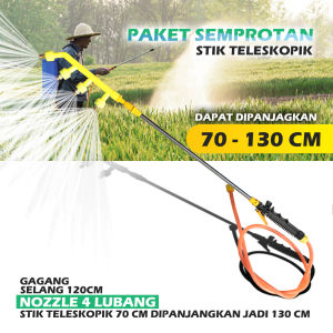 SN Paket Stik Sprayer Elektrik Stik Sprayer Stik Teleskopik 70 - 130 Cm Semprotan Hama Stik Semprotan Elektrik - Sprayer Manual Elektrik Handel Sprayer Selang Dan Nozel Sprayer Paket Hemat Lengkap Nozzle 4 Mata + Selang 120 Cm + Stik Teleskopik + Handel