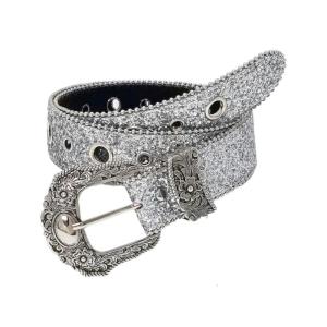 Large Eyelet Sequined Belt for Jeans Bead Trim PU Leather Belt Subculture Pants Belt Elegant Girl Clothing Waist Decors