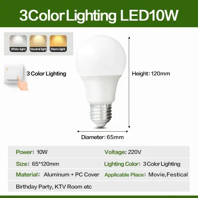 LED Tricolor Bulb E27 3 color 7watts 10W 15W 220V For Ceiling Super Bright Tri color Light Bulb