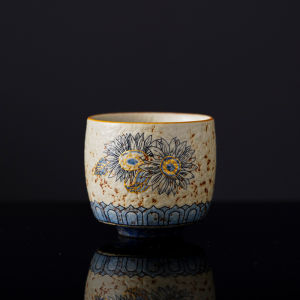 青花火石红描金品茗杯陶瓷功夫茶杯家用复古个人杯主人杯直口杯