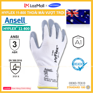 Combo 5 đôi găng tay đa dụng thoáng khí Ansell HyFlex 11-800 chống dầu găng tay bảo hộ lao động Ansell Hyflex găng tay bảo hộ phủ nitrile đa năng - Hàng Chính Hãng SafeMall/Safety Mart Official