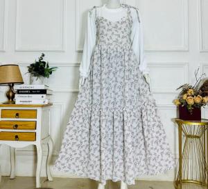 DRESS OVERALL HAGIA BY TJENNA1 VARIAN PASTEL INNER PUTIH MOTIF FLOWER / KOREAN COTTAGE BY TOKOJENNA1