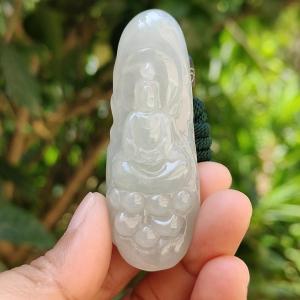 High Quality Light Green Hue Natural Type A Jadeite Jade crafted with Faceless Guanyin as Pendant Certificate weighs 33.26 grams measurement 63.8 * 23.6 * 12.2 mm (pendant237)