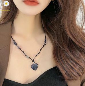 Y2K Black Love Heart Necklace Vintage Punk Pendant Choker for Womens Party Necklaces Jewelry Accessories