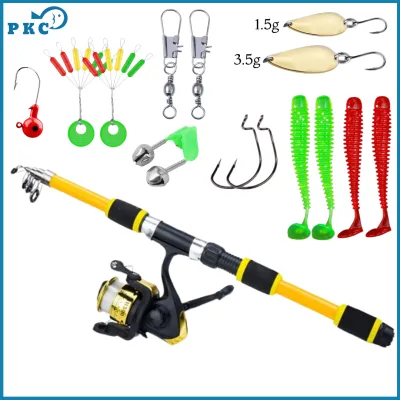 PKC Joran Pancing Set 1.8M Memancing Spinning Fishing Rod Reel Telescopic Portable 5.2:1 Gear Ratio
