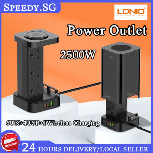 SG（Ready Stock)LDNIO Power Socket Wireless Charger & USB C Desktop Tower Power strip with PD30W & QC3.0 Fast Charger Surge Protector Switch Extension Cord 2M UK Plug