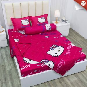[1m6x2m] Bộ Chăn Ga Vỏ Gối 5 Món Kitty Hồng Đậm  ( 1 Drap + 2 Vỏ Gối Nằm + 1 Chăn Hè + 1 Vỏ Gối Ôm ) Thời Trang - Poly 5 món Phong Cách Hàn Quốc - phu kien giuong ngu