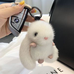Mink fur bunny pendant a high-end car keychain a trendy birthday gift a cute plush toy and a bag charm