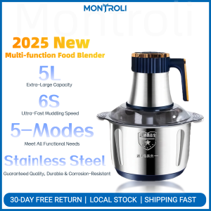 【Official Store】2026NEW Five adjustable gears MONTROLI 304 Stainless Steel Electric Food Chopper Meat Grinder Machine Mixer Food Chopper Meat Chopper Stainless Steel Electric Meat Grinder 500W 6-Leaf Steel Blade 5L Household Multifunctional