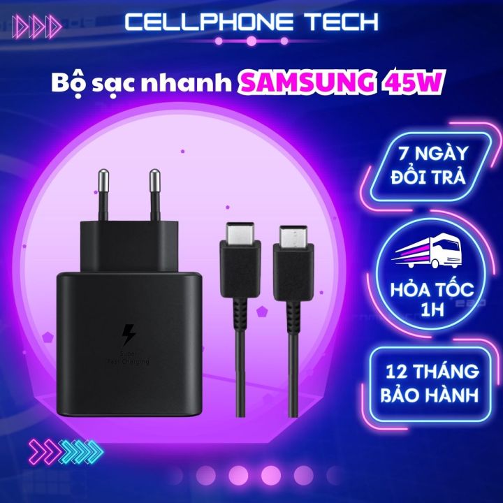 Bộ sạc nhanh samsung, củ sạc nhanh samsung 45w cổng Type-c cho Samsung Note 10 Note 20 A71 A70 A80 A90 S20 S20+ S20 S22 S23 Ultra, bảo hành 12 tháng
