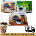Trà sữa trân châu đường đen hộp 8 gói có sẵn trân châu đi kèm tiện lợi pha ngay uống liền. 