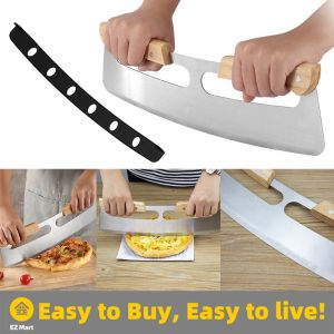 【Fast Shipping】 Kitchen Pizza Cutter Stainless Steel Wooden Double Handle Pizza Cutter Dough Slicer Pie Pizza Cutter Kitchen Knife Cocina Pizza-Curved-Cutter