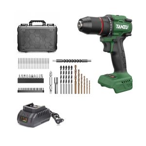 TANZU TZ-Z-80 MT-21V Brushless Cordless Drill 2 Speed 10mm Metal Keyless Chuck with LED Light Full Accessories for Wood Concrete Metal Tile Drilling