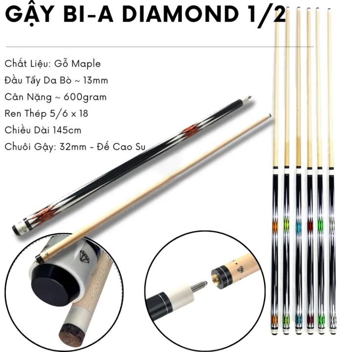 Cơ Bida 2 Khúc Đài Loan 145cm, Gậy Bi-A 2 Khúc Dành Cho CLB Gỗ Ramin - Gỗ Sồi