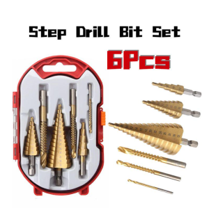 6Pcs HSS Titanium Step Drill Bit Set Multi-Size Metal and Wood Hole Cutter Tool