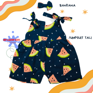 JUMPSUIT BAYI TALI CHIKA BAJU BAYI PEREMPUAN FREE HEADBAND USIA 3-15 BULAN