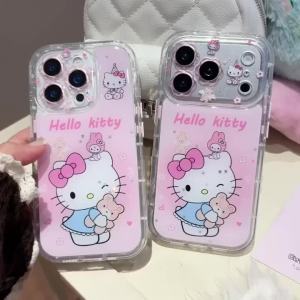 Luxury Cute Hugging Bear Hello Cat Soft Cover for iPhone 17 Pro Max 16 15 14 13 Pro Max Anti-Drop Protection Phone Case