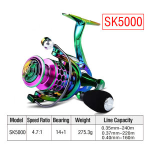 14+1BB Max Drag 25kg Power Jigging Reel Spinning Reel 5.0:1 High Speed Saltwater Fishing Reel Metal Spool Colorful Light Weight Ultra Smooth Powerful Spinning Reels