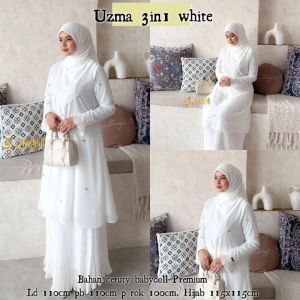 Setelan Rok Dewasa Terbaru Uzma Set 3 In 1 Ceruty Babydoll Aplikasi Payet M L XL XXL Oneset Kondangan Wanita Elegan Setrok Remaja Muslim Kekinian Warna Burgundy Mahogany Putih Hitam