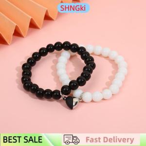 SHNGki 2PCS Black White Bracelet Fashion Couple Friend Matching Magnet Love Bracelet