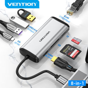 Vention Dock Chuyển Đổi 8 In 1 Type-C sang HDMI/USB 3.0 - Cổng RJ45 LAN Đọc Thẻ TF/SD - Sạc PD 100W - Chống Sốc Tản Nhiệt Kim Loại - Hàng Chính Hãng - Màu Xám