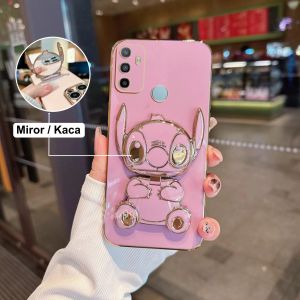 Soft Case Oppo A53 A53s A33 4G 2020 Silicon Dudukan Miror Cute Stich Plating Handphone