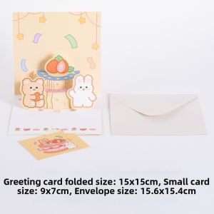 K10SEQ Kèm theo thẻ nhỏ Thiệp sinh nhật bật lên Có phong bì Tính năng bật lên Thiệp chúc mừng 3D Dễ thương Chủ đề động vật Thiệp bánh hình gấu thỏ Dành cho trẻ em