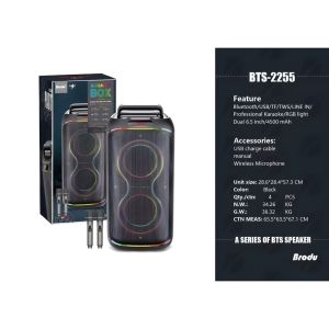 BTS-2241 12-inch  Karaoke Machine with Dual Wireless Microphones and Outdoor Bluetooth Speaker