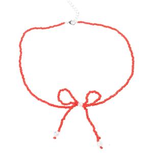 สร้อยคอจี้ผูกโบว์แฟชั่นสร้อยคอคอลูกปัดหลากสีแฮนด์เมดโบว์โซ่ไหปลาร้าสำหรับโช้คเกอร์ผู้หญิงหญิงสาว