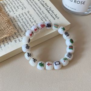 SFFGF Elastic Chinese Mahjong Bracelet Lucky Handmade Acrylic Bead Hand Ring Personality Jewelry Accessories Gift