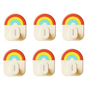 GAVINMK 6Pcs No-Drill Rainbow Hook Self Adhesive Plastic Wall Door Hook Practical Wall Mounted Clothes Hook For Home