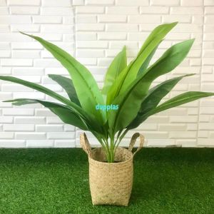 Pohon Artificial Tanaman Hias Daun Kunyit X12 Latex Cover Pot Anyaman Purun Handle Dekorasi Ruang Kantor