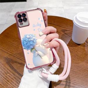 Case for Realme 8 pro 4g realme 8 5g phone casing Softcase Silicone shockproof Cover new design aesthetic Cartoon Flower Cat with Lanyard for girls SJSTLSHM01