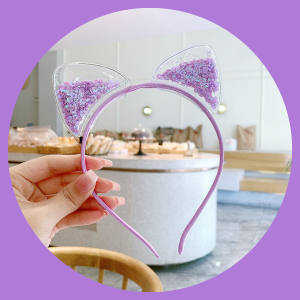 Cài tóc tai mèo thiết kế kim tuyến lấp lánh dễ thương cho bé gái