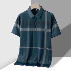 Summer Seamless Ice Silk Polo For Men Formal Man Striped Design Turn Down Collar Social Business Menwear