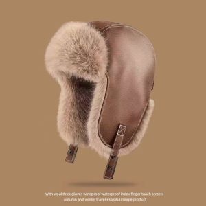 GOLFDIN Faux Fur Lined Winter Warm Hat Thick Material Faux Leather Thick Faux Fur Lined Hat Thick Ear Flap Design Snow Cap For Men