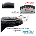 Prowheel Crank 3 susun alloy hitam silver 28 38 48T sepeda MTB. 