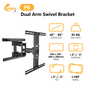 North Bayou NB Swivel TV Bracket P6 / 45" - 75" TV Wall Mount / Double Arm Full Motion Bracket / TUV & GS Certified (with Delivery & Installation)
