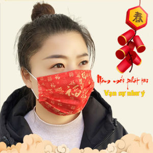 10 cái Khẩu trang đỏ chữ Phúc cho năm mới vạn sự như ý