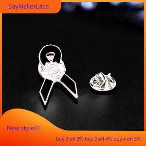 READY STOCK✨ Metal Ribbon Camellia Funeral Ribbon Pins Memorial Decorative Lapel Pins Gift Lapel Badges Jewelry Accessories