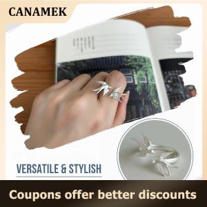 【 CANAMEK 】 Minimalist Bird Pearl Open Ring for Women Adjustable Size Simple Flying Bird Jewelry Classic Daily Ornament