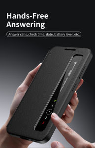 Window View Clear Smart Leather Cover for Samsung Galaxy S26 Ultra S25 S24 A57 Flip-free Answer Calls Intelligent Cases