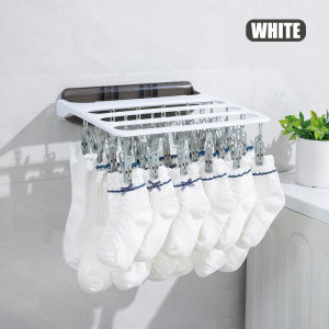 ชั้นวางผ้าพับได้แบบพับได้คลิปไม้แขวนติดผนังระเบียงในร่มในห้องน้ำแห้งถุงเท้าสิ่งประดิษฐ์สำหรับใช้ในครัวเรือน/การเดินทาง