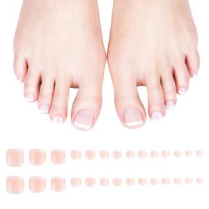 DECINIEE 120pcs Fake French ToeNails With Glue Type Removable Square Short Paragraph Nude Color Fashion Manicure False ToeNails Press