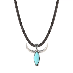 Handmade Turquoise Bull Pendant Necklace With Leather Cord Unique Tribal For Everyday Wear