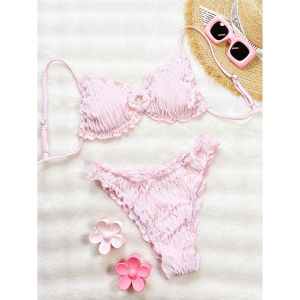 WrinkledCrinkled Frilled Bikini Female Swimsuit Women Swimwear Two-Pieces Bikini Set Brazilian Bather Bathing Suit Swim V80532026
