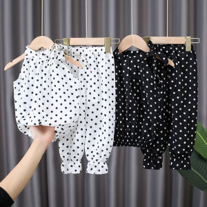 Chiffon Girls Internet Celebrity Suit Western Style Fashion Summer Childrens Korean Style Baby Fashion Sleeveless Two-Piece Suit Polka Dot Fashion